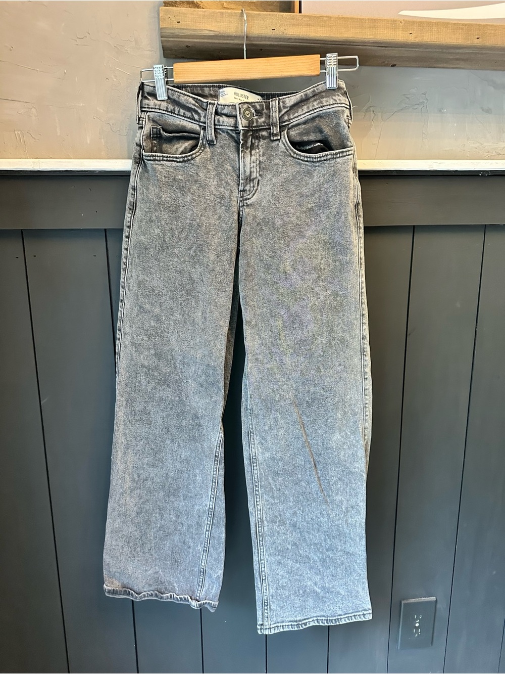 Hollister 000R Low Rise Baggy Black Gray Wash Denim Jeans w23